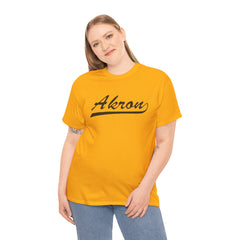 Akron Unisex Heavy Cotton Tee - Retro Dunder Mifflin Design for Nostalgic Fans