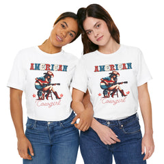 American Cowgirl, Playing Guitar Graphic, Unisex Jersey Short Sleeve Tee