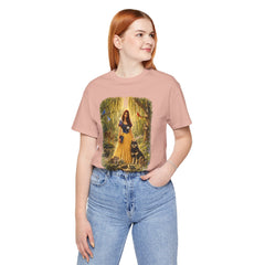 Fairy Tale Forest Tee — Woman with Dog Vintage Fantasy Graphic Shirt