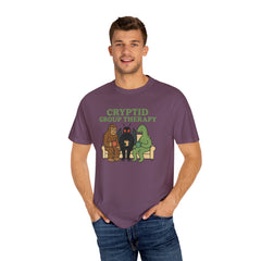 Cryptid Group Therapy Bigfoot, Mothman and Loch Nessie Unisex T-Shirt, Funny Graphic Tee, Gift for Cryptid Lovers, Quirky Casual Wear, Cool Humor Shirt