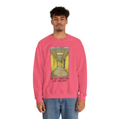 Crewneck Sweatshirt "Do Not Question the Hallway" – Retro Yellow Corridor Graphic