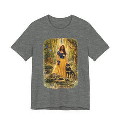 Fairy Tale Forest Tee — Woman with Dog Vintage Fantasy Graphic Shirt
