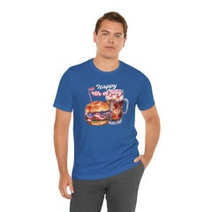 Happy 4th Of July Burger and Mug Graphic, Unisex Jersey Short Sleeve Tee