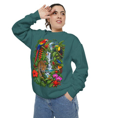 Tropical Jungle Waterfall With Leopard and Parrot Sweatshirt
