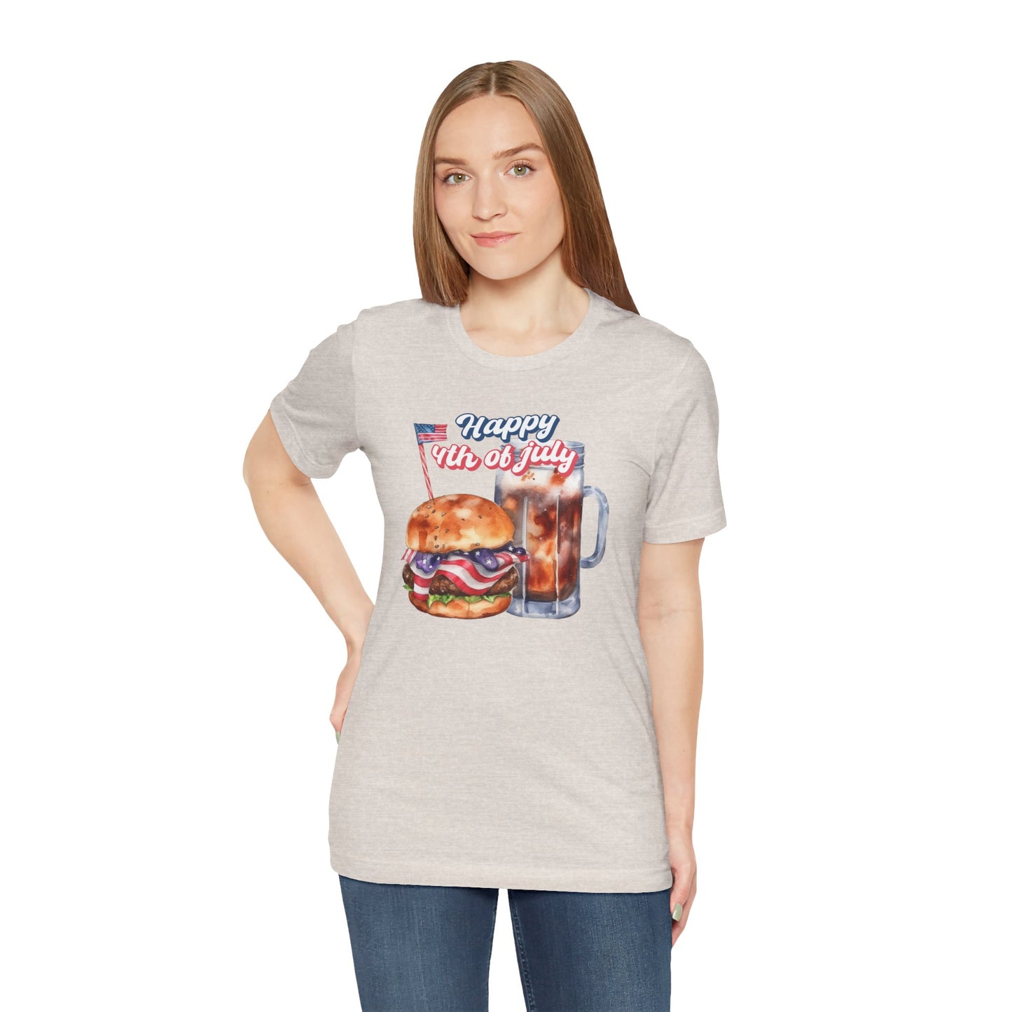 Happy 4th Of July Burger and Mug Graphic, Unisex Jersey Short Sleeve Tee