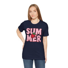 Summer Strawberry T-Shirt — Cute Pink Graphic Tee with Strawberry "SUMMER" Design