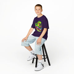 Kids Skateboarding T‑Rex Tee — Neon Dino Skateboard Shirt for Boys & Girls