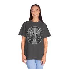 Don;t Stop Believing Subway Reflection T-Shirt — Vintage Black & White Urban Photo Tee