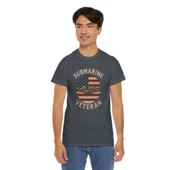 Submarine Veteran American Flag Tee | Unisex Heavy Cotton T-Shirt, Military Apparel, Veteran Gift, Patriotic Top, Casual Wear