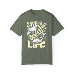 Sharks, Save Ocean Life -  Graphic Unisex Garment-Dyed T-shirt