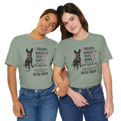 Personalized Your Dog and its name Mother's Day T-Shirt — 'Treats. Walks. Toys. Naps.