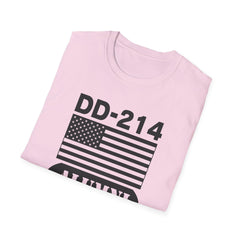 DD-214 Alumni with American Flag  Unisex Softstyle T-Shirt