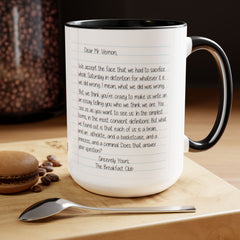 Rebel Nerd Jock Princess Basketcase Don't You Forget About Me & The Letter - Two-Tone Mugs, 15oz / The Breakfast Club / 80s Movies /