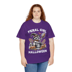 Feral Girl Halloween Raccoon! Graphic Unisex Heavy Cotton Tee