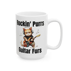 Cat lover mug, guitarist cat mug, ceramic cat mug, 11oz, 15oz, music lover gift, funny cat mug, musician gift idea, rock guitarist gift