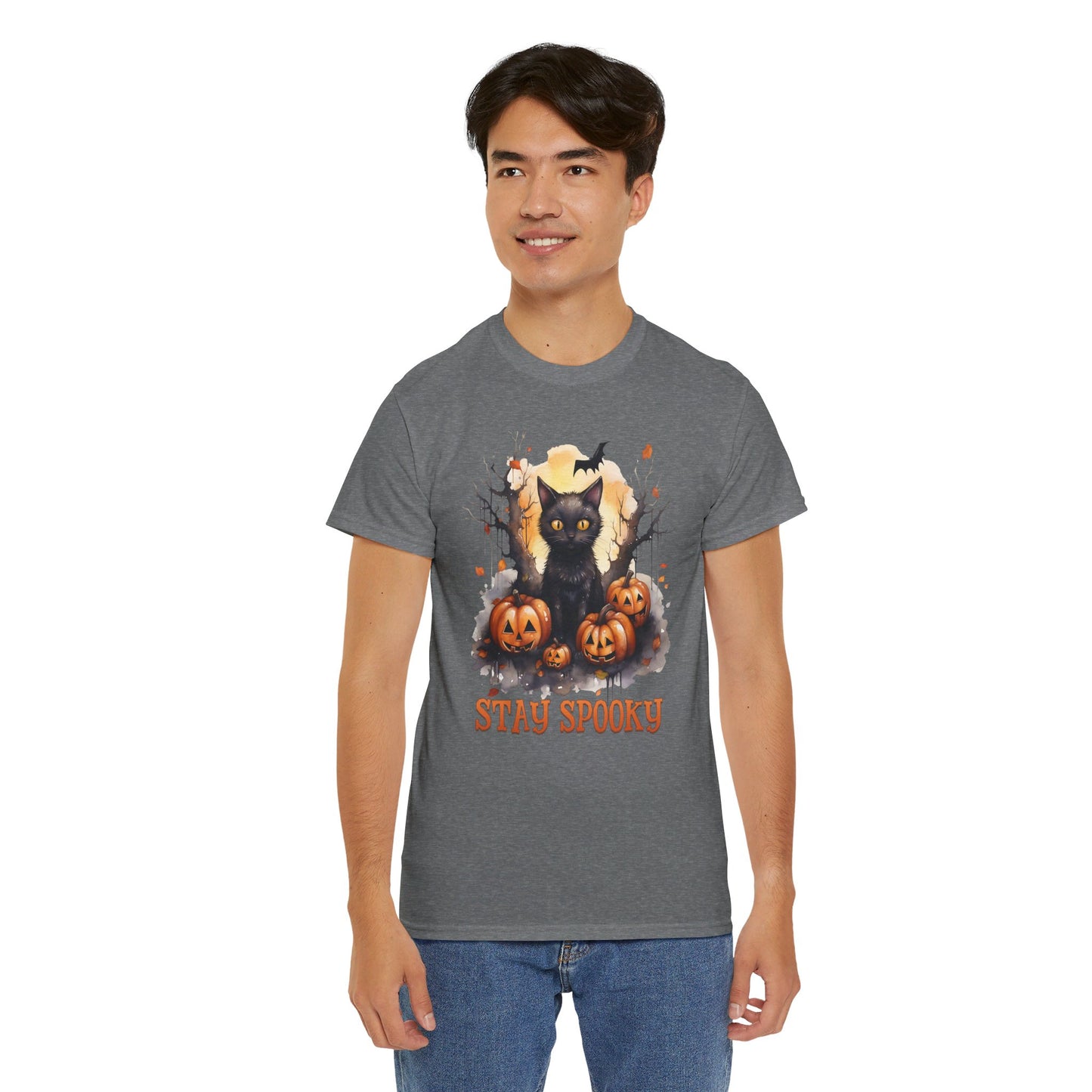 Black Cat And Pumpkin! Graphic Unisex Heavy Cotton Tee