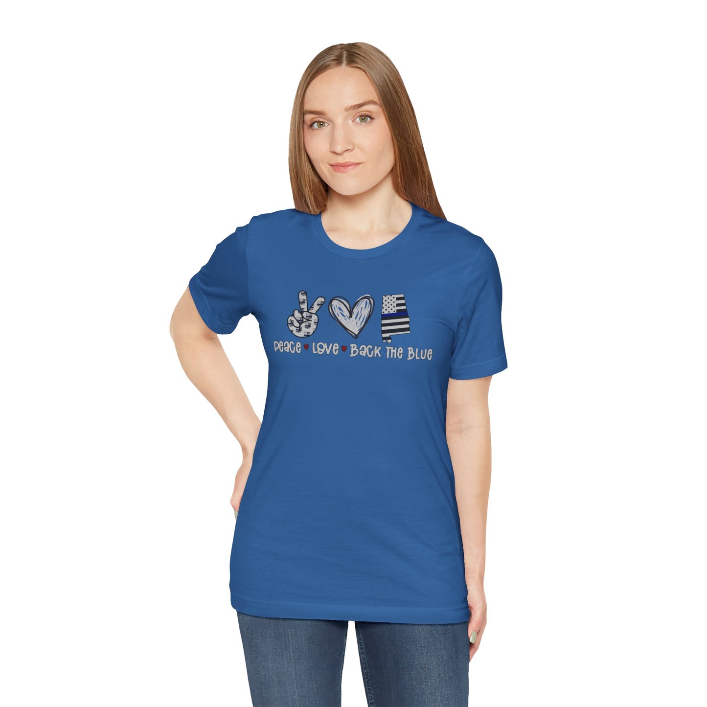 Peace Love Back The Blue in Alabama, Graphic Unisex Short Sleeve Tee