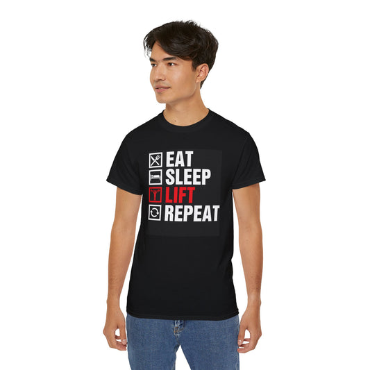 Gym Fitness Advice - Eat Sleep Lift Repeat Unisex Ultra Cotton Tee