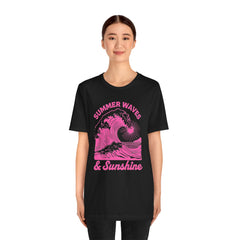 Summer Waves & Sunshine Tee — Retro Pink Surf Graphic T-Shirt