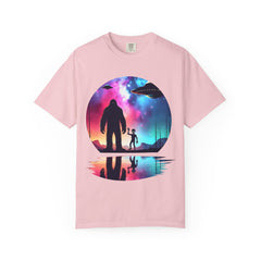 Bigfoot & Alien Nightscape T-Shirt — Sasquatch UFO Graphic Tee