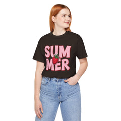 Summer Strawberry T-Shirt — Cute Pink Graphic Tee with Strawberry "SUMMER" Design