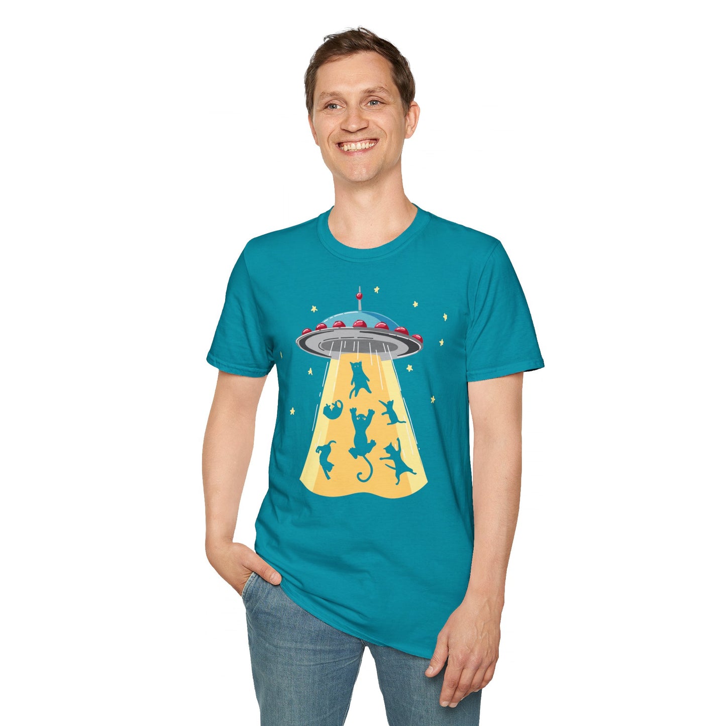 CAT ABDUCTION Is Real, Unisex Softstyle Graphic T-Shirt