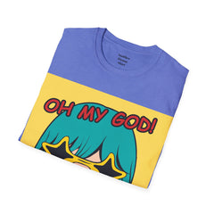 OH MY GOD Blonde Wearing Star Shaped Glasses Pop Art Girl Unisex Softstyle T Shirt
