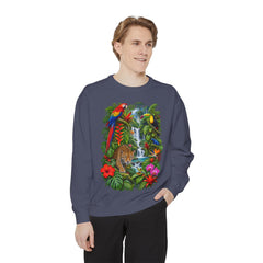 Tropical Jungle Waterfall With Leopard and Parrot Sweatshirt
