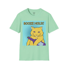 Booze Holic Cat with Bottle Unisex Softstyle T-Shirt  Pop Art Feline