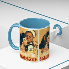 Mug - Vintage He Joined The Submarine Service Unique Tri Panel Image Accent Coffee Mug (11, 15oz)