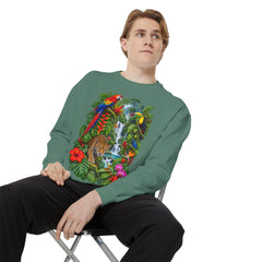Tropical Jungle Waterfall With Leopard and Parrot Sweatshirt