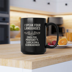 Funny Submarine Language Black Mug - Humor Gift for Coffee Lovers, Sarcasm, Birthday, Home Office, Travel, Language Enthusiasts