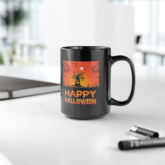 Happy Halloween Tree Monster - Graphic Black Mug (11oz, 15oz)