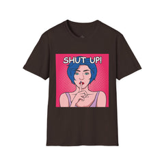 SHUT UP Pop Art Woman striking a Librarian pose Unisex Softstyle T Shirt