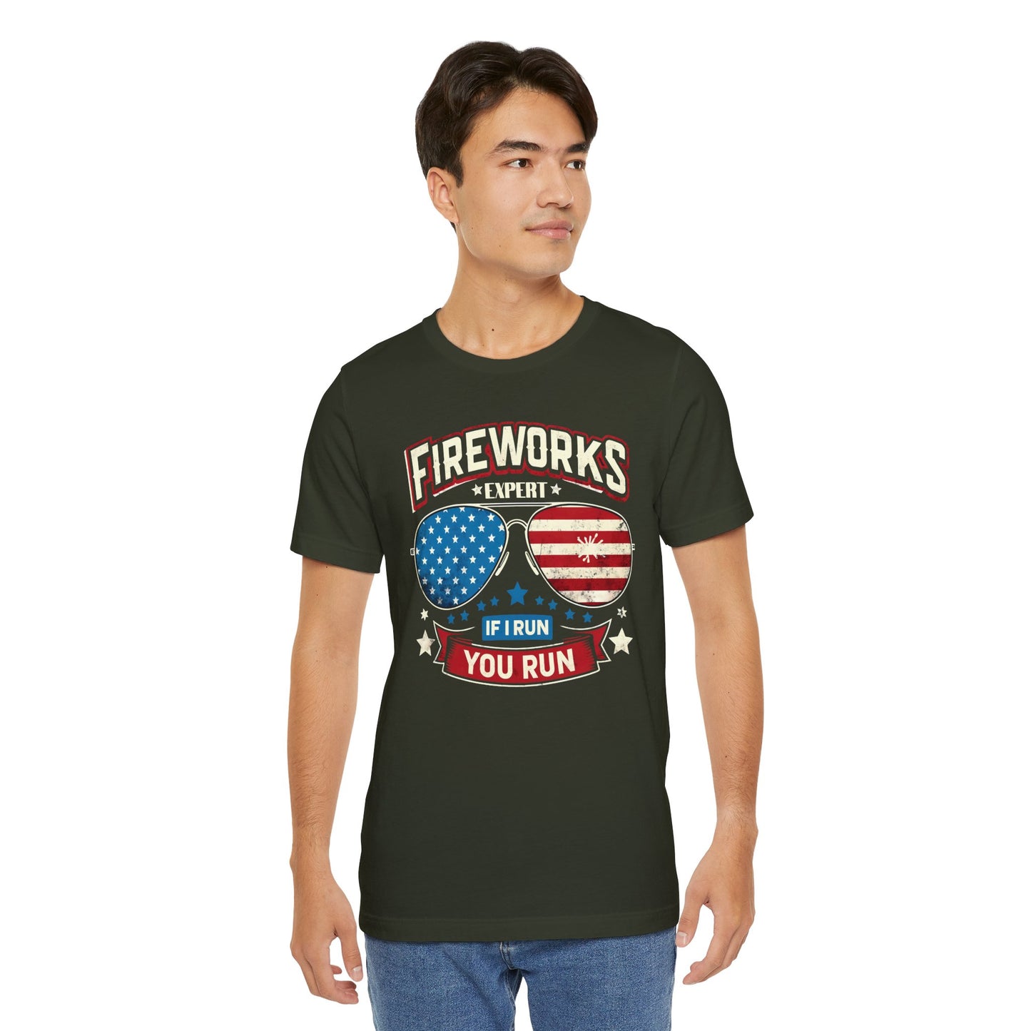 Fireworks Expert, If I Run You Run, Sunglasses  Graphic, Unisex Jersey Short Sleeve Tee