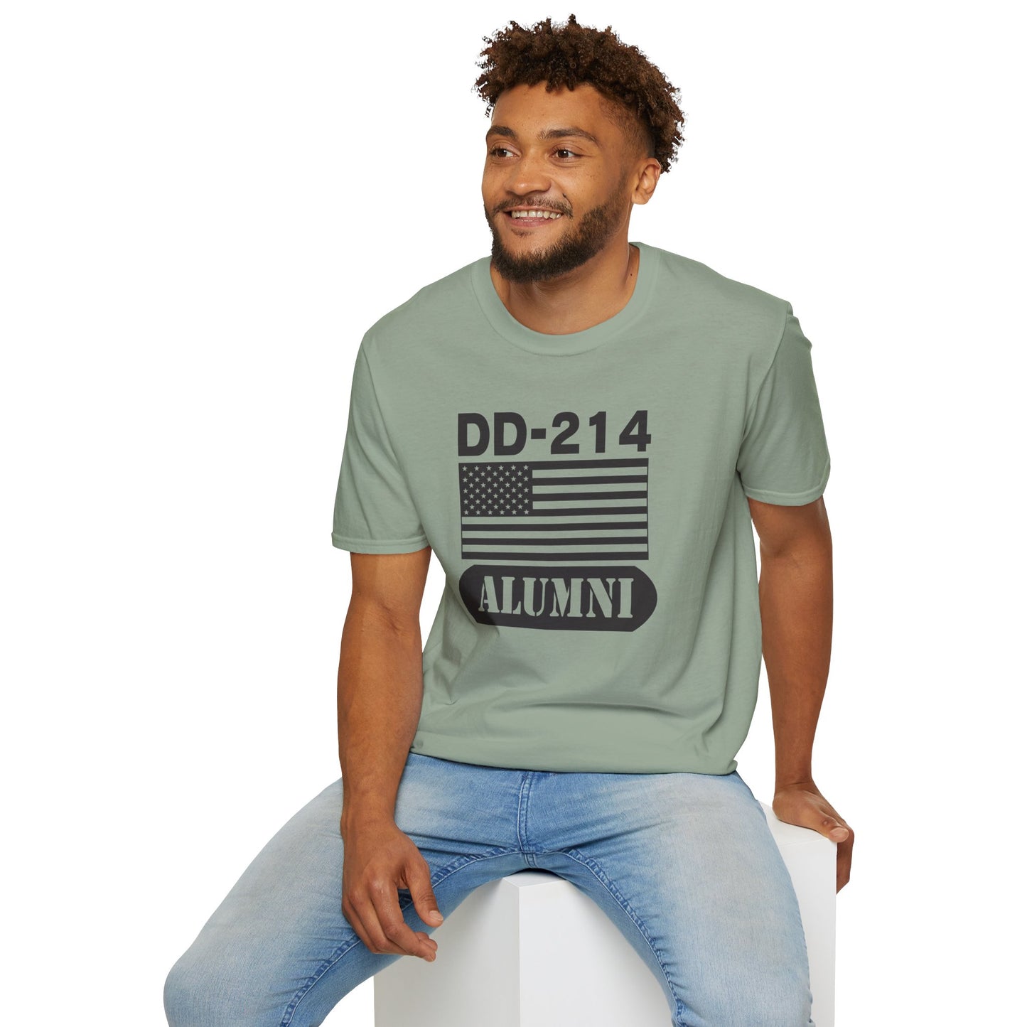 DD-214 Alumni with American Flag  Unisex Softstyle T-Shirt