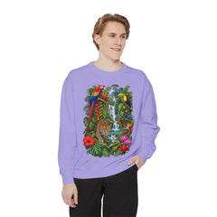 Tropical Jungle Waterfall With Leopard and Parrot Sweatshirt