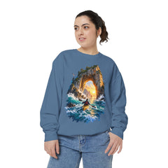 Adventure Kayak Sweatshirt — Comfort Colors Sunset Sea Arch Graphic