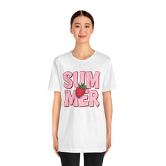 Summer Strawberry T-Shirt — Cute Pink Graphic Tee with Strawberry "SUMMER" Design