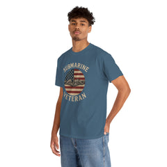Submarine Veteran American Flag Tee | Unisex Heavy Cotton T-Shirt, Military Apparel, Veteran Gift, Patriotic Top, Casual Wear