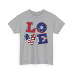 LOVE red white and blue graphics Unisex Heavy Cotton Tee / see our matching T Shirt , coffe mugs and tote bags