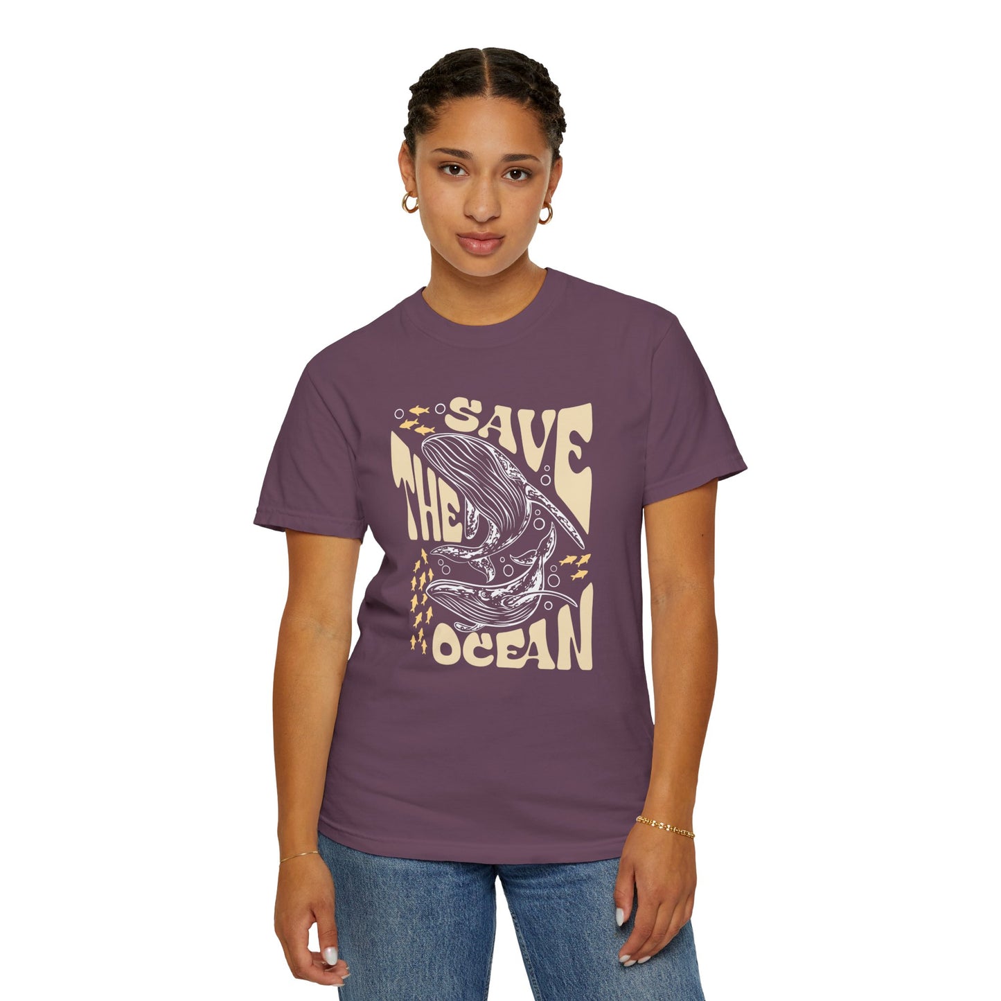 Whales, Save The Ocean -  Graphic Unisex Garment-Dyed T-shirt