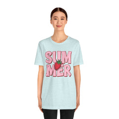 Summer Strawberry T-Shirt — Cute Pink Graphic Tee with Strawberry "SUMMER" Design