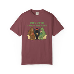 Cryptid Group Therapy Bigfoot, Mothman and Loch Nessie Unisex T-Shirt, Funny Graphic Tee, Gift for Cryptid Lovers, Quirky Casual Wear, Cool Humor Shirt