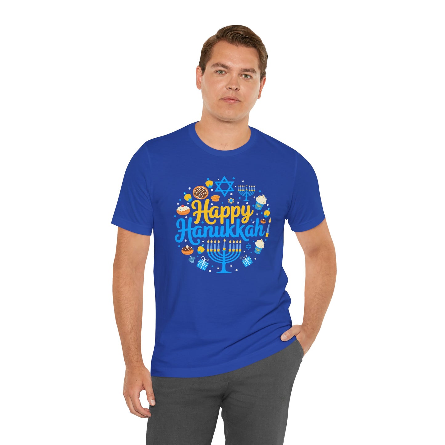 Happy Hanukkah Menorah - Unisex Jersey Short Sleeve Tee