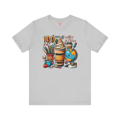 100 DAYS OF Coffee and Chaos - Unisex Short Sleeve Tee | Elementary School Holiday, Teacher Apparel, Kids Motivation, Teacher Sarcasm