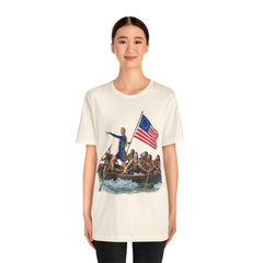 Historical Fever Patriot T‑Shirt — Revolutionary Flag Rowboat Design