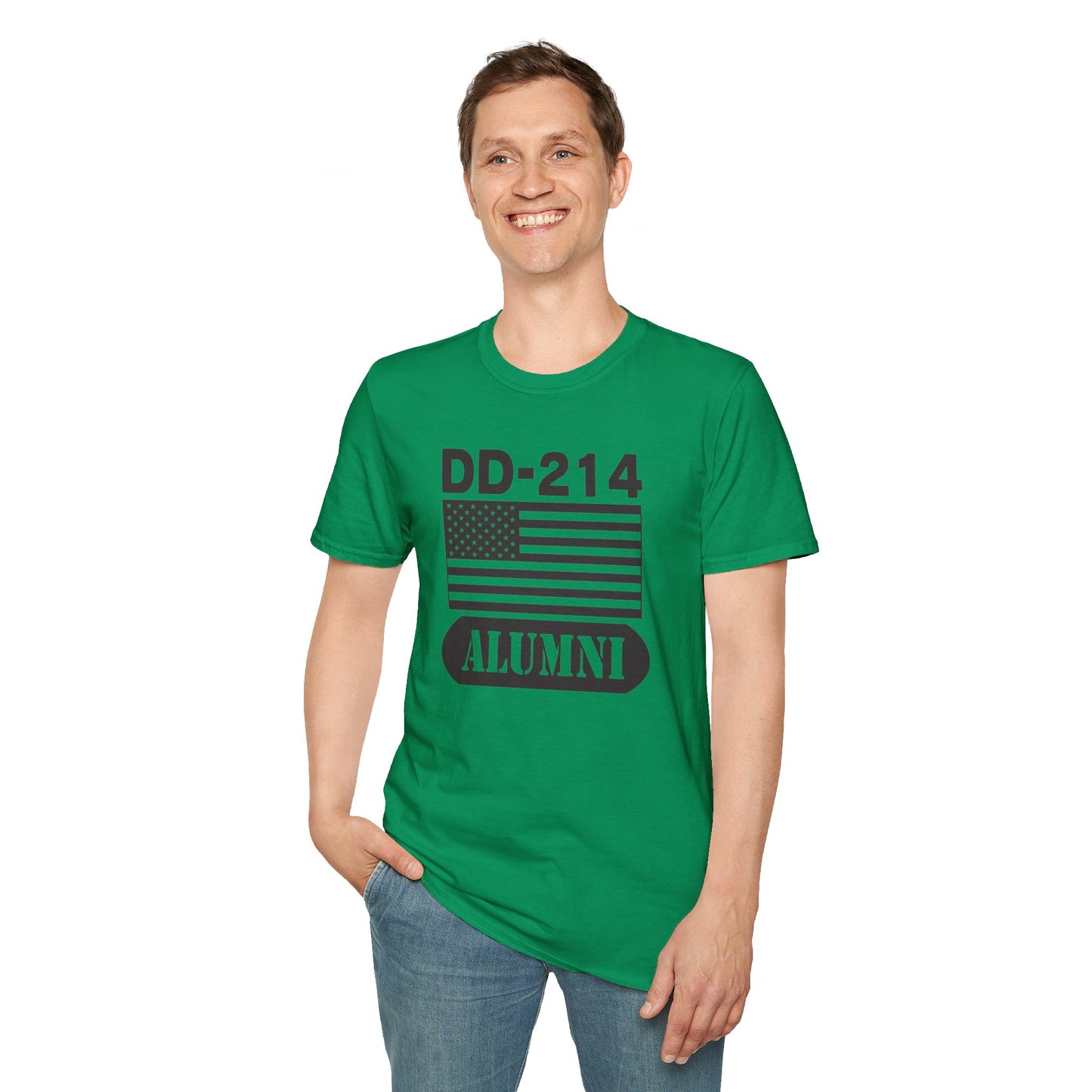 DD-214 Alumni with American Flag  Unisex Softstyle T-Shirt