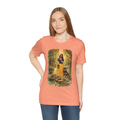 Fairy Tale Forest Tee — Woman with Dog Vintage Fantasy Graphic Shirt