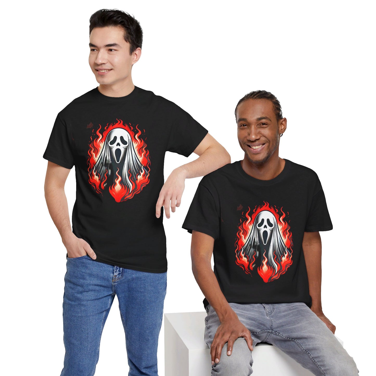 Fiery Fire Ghost - Graphic Unisex Heavy Cotton Tee